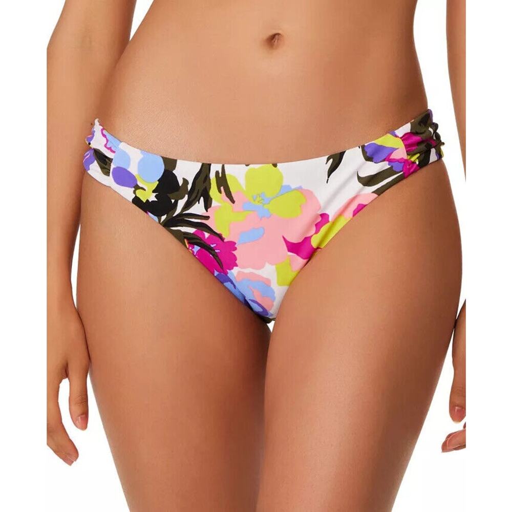 Bar III Paradise Garden White Floral Hipster Bikini Bottom Side Tab Size L New